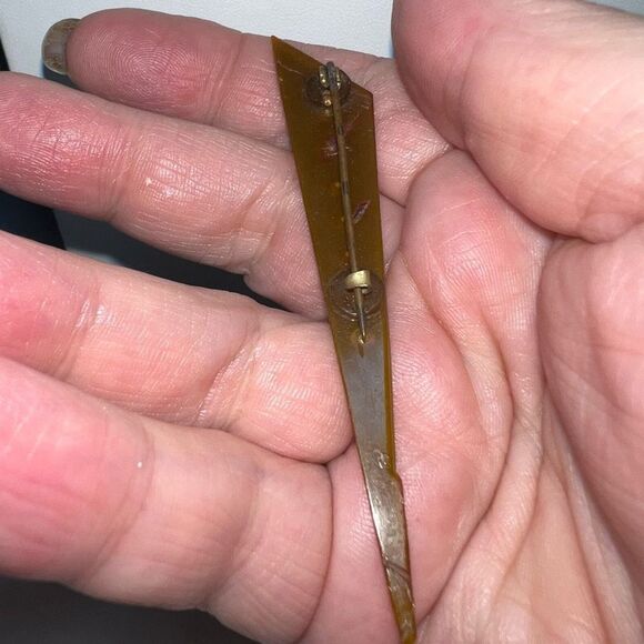 Vintage Celluloid and Rhinestone Geometric Art Deco Brooch - Picture 4 of 5